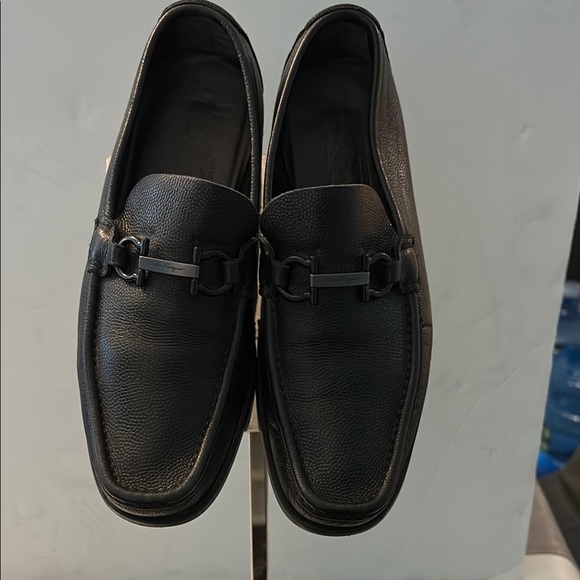 Salvatore Ferragamo Black Leather Loafers with Horsebit Detail